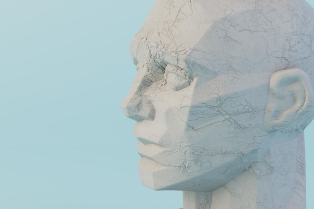 Sculpture of a man's head in profile on a white background 3D render
