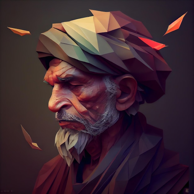Sculpture of an old man in a low poly style