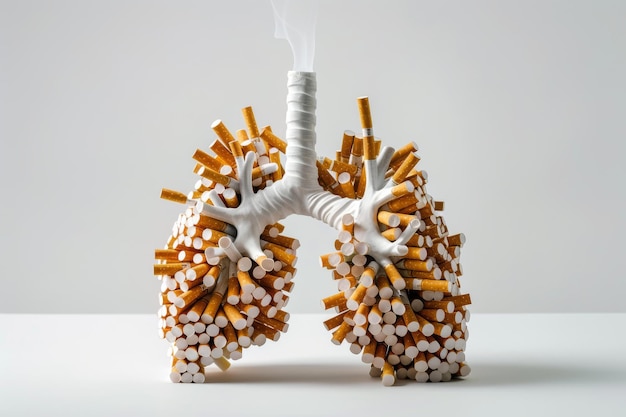 Sculpture of a pair of human lungs made entirely of cigarettes no smoking concept