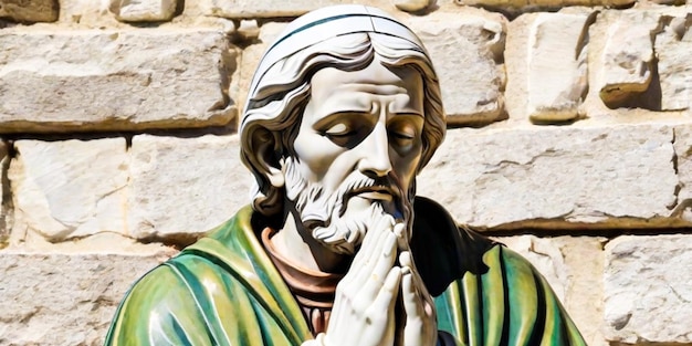 Photo sculpture of a praying man in catholicism