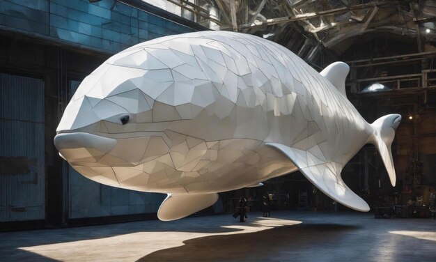 Photo a sculpture of a shark and a shark with a black eye