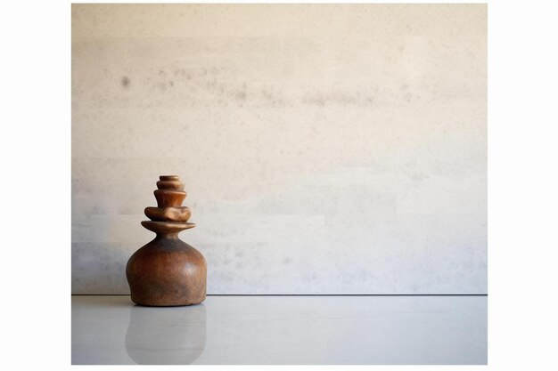 a sculpture of a stack of rocks sits on a table.