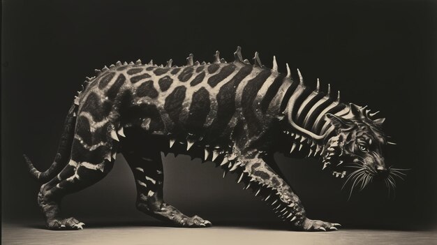 Sculpture Of A Tiger Outlined With Spikes Biomorphic Realist Chiaroscuro