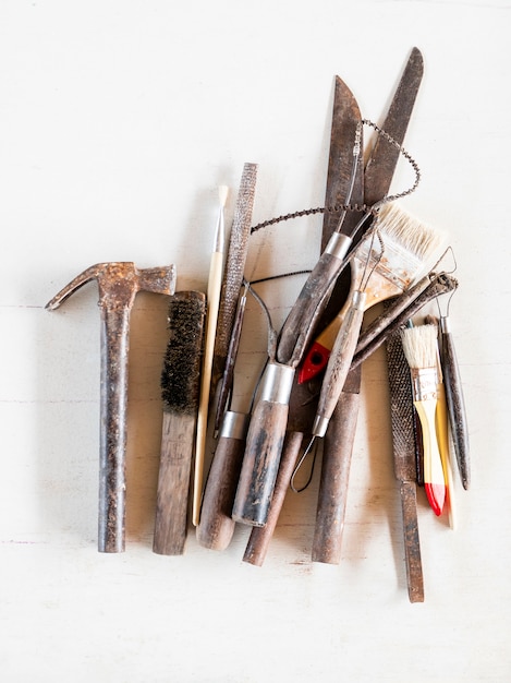 Sculpture tools. Art and craft tools on a white background.