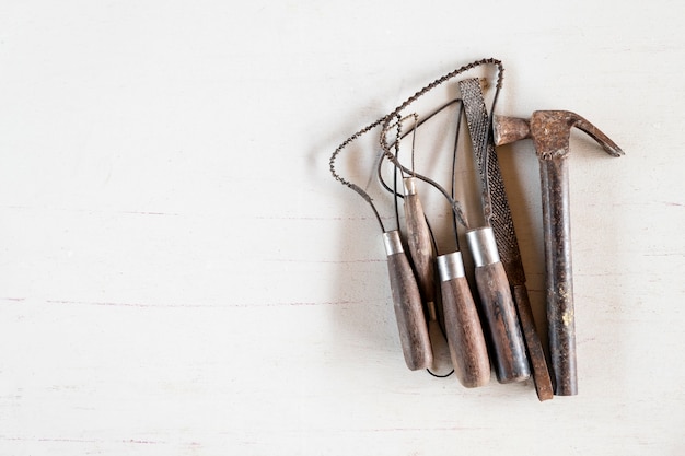 Sculpture tools. Art and craft tools on a white background.