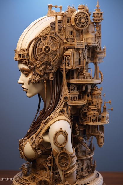 A sculpture of a woman with a head full of buildings and a large head with a large head with a large head with a large head with a large head with a large head with a large