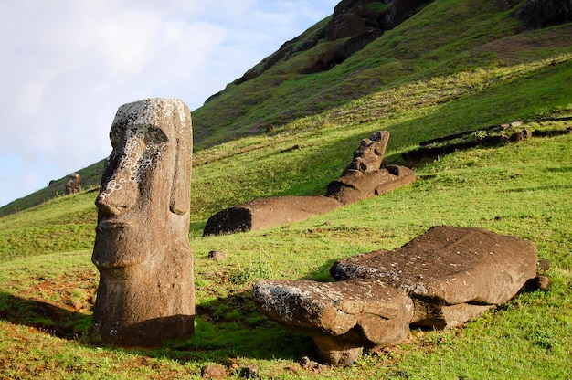 Photo sculptures at rano raraku in easter island