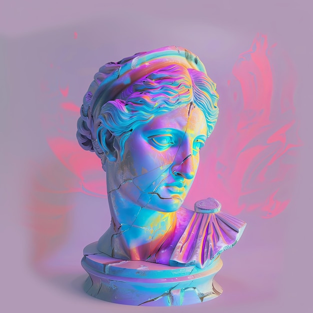 Sculptuur buste abstracte Griekse godheid Venus de Milo in vaporwave stijl