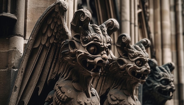 Foto sculptuur in gotische stijl symboliseert oude spiritualiteit gegenereerd door ai