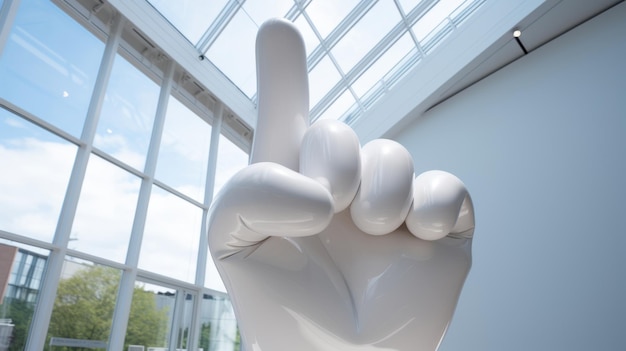 Sculptuur van de Hand gemaakt van plastic toont een duim De hand toont zoals in het museum Kunstvoorwerp