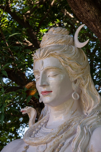 Sculptuur van de Indiase god Shiva, hindoe-idool in de buurt van de rivier de Ganges, Rishikesh, India. Standbeeld staan in de buurt van Gang rivier, close-up