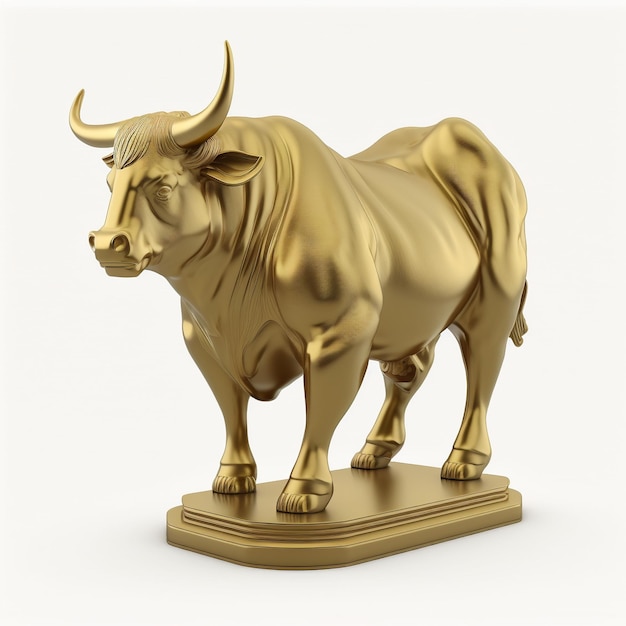 Sculptuur van een gouden kostbare stier op een witte achtergrond