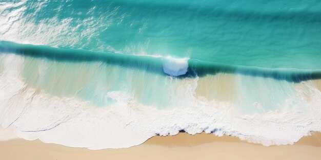 Sea aerial view of seascape ocean waves in sunny day beach sand concept Top view drone Generative AI