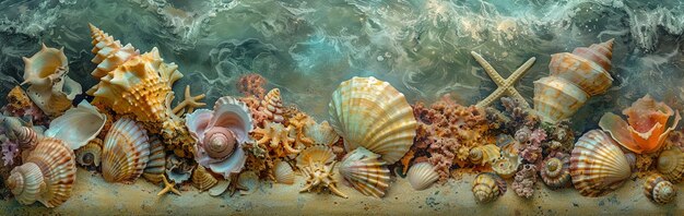 海の背景 海の波の下の秘密の世界 虹色の貝と砂は ほとんど探検されていない世界を描いています