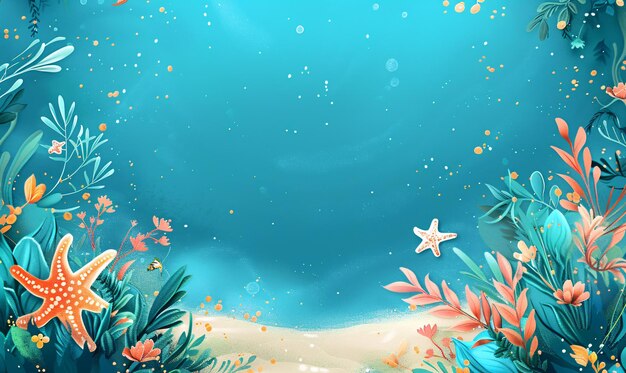 under sea background with plants and a starfish