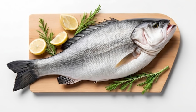 Sea Bass fish with raw sea bass Isolated on white background