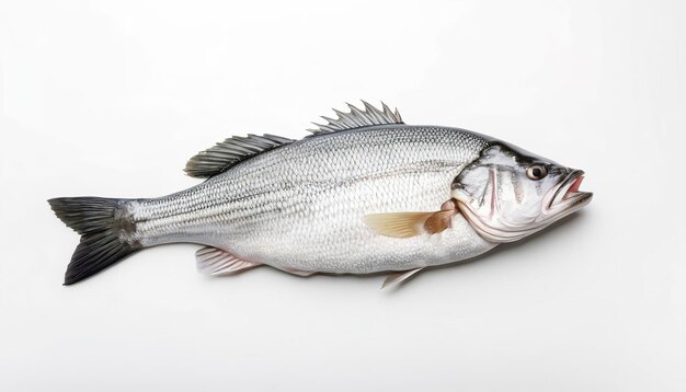 Sea Bass fish with raw sea bass Isolated on white background