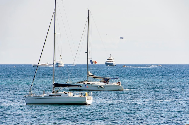 Sea bay marina with yachts and boats in Cannes