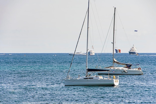 Sea bay marina with yachts and boats in Cannes