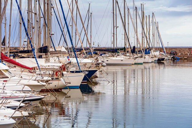 Sea bay marina with yachts and boats in Cannes