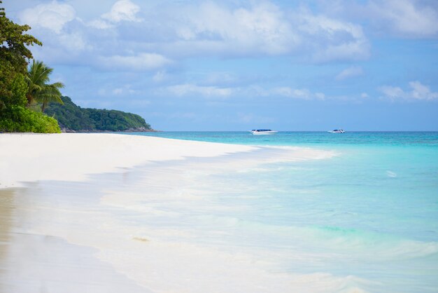 Sea beach blue sky and white sand in Koh Tachai island