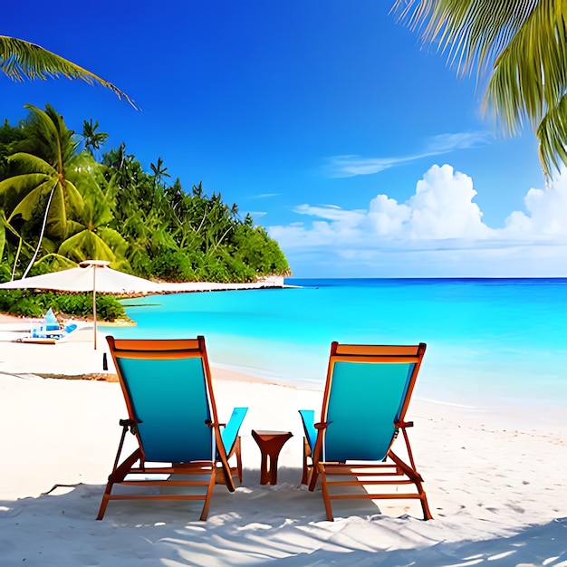 Sea beach chairs and umbrella background