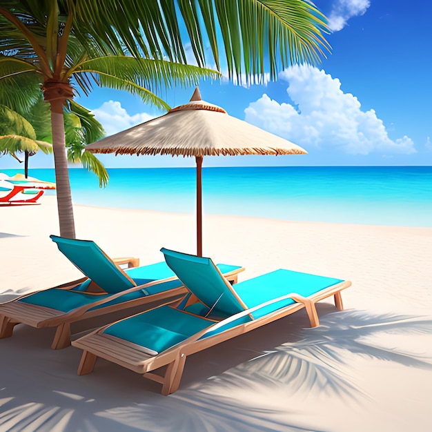 Sea beach chairs and umbrella background