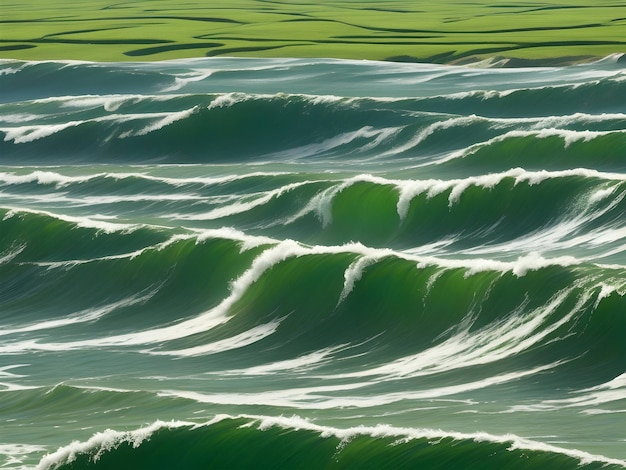 Sea beach green water waves illustration