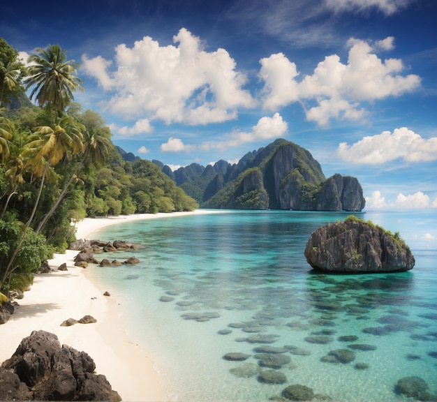 Sea beach and the mountain