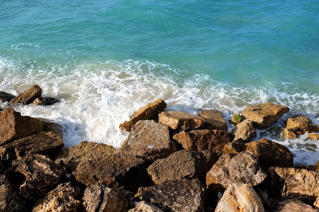 Sea beach with big rocks