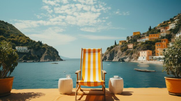 Sea Beach with Deck Chair and Sun Umbrella