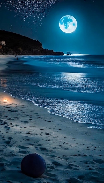 Photo sea beach with good locking moon at night