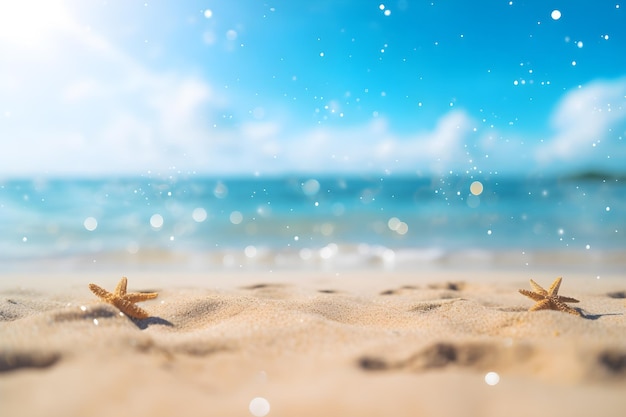하얀 모래 해변과 구름이 있는 푸른 하늘 여름 휴가 배경 AI 생성