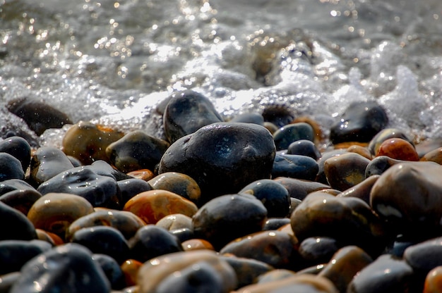 Sea breaking on pebbles