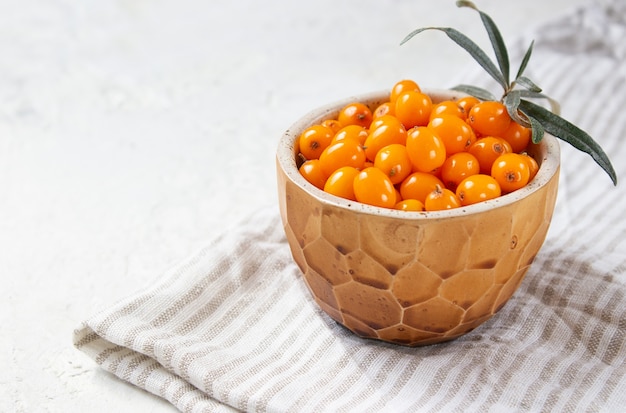 Sea buckthorn berry on a light wall