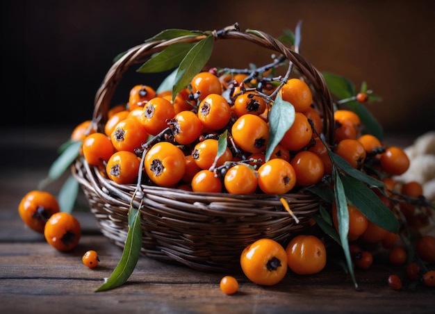 Photo sea buckthorn on a wooden table