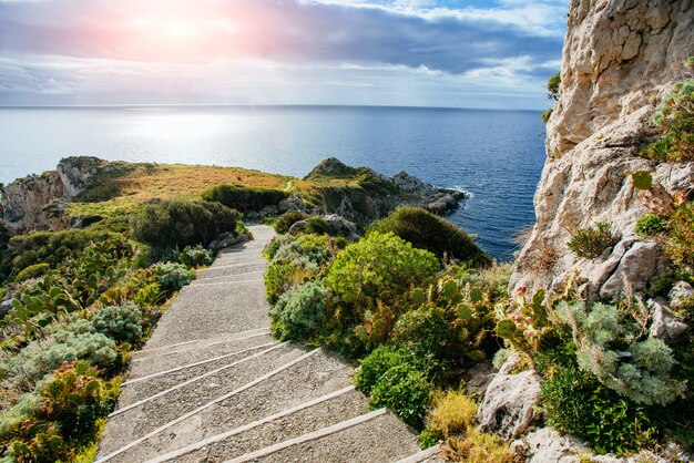 Sea and Cape Milazzo. Italy.