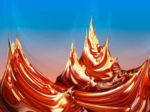 Sea of caramel, splash of caramel on a blue background, natural, yogurt, sour cream, thick, liquid, paint, clipping path. 3d illustration, 3d rendering.