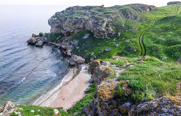 Sea coast. Coast of the Azov Sea. Sea landscape in Crimea