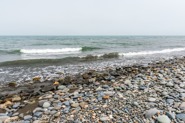 Sea coast, pebbles on shore