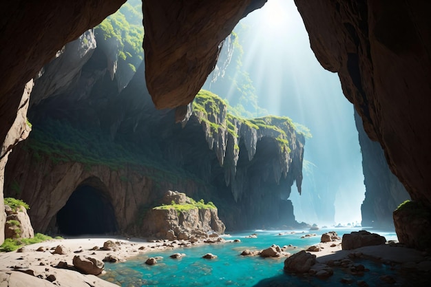 sea coast with a cave entrance