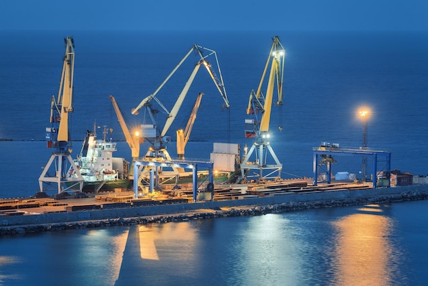 Sea commercial port at night in Mariupol Ukraine before the war