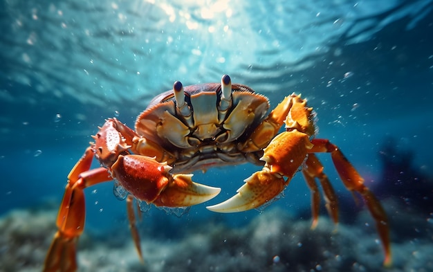 背景の水の下で海のカニ