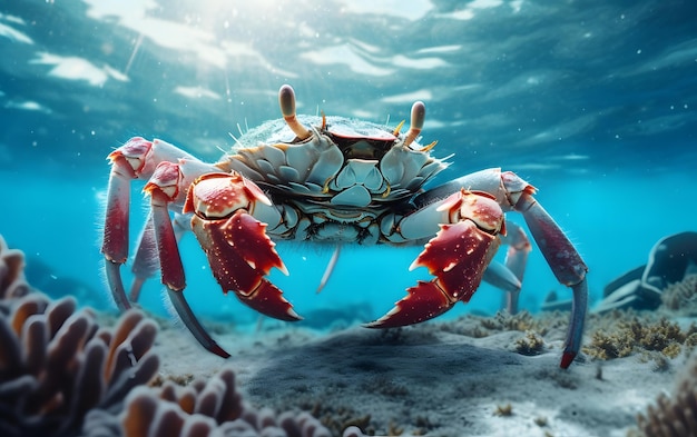 Sea crab under water on the background