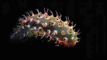 Photo sea cucumber in the solid black background