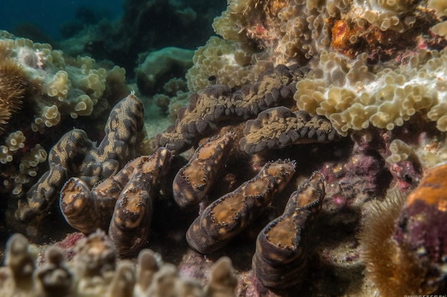 Sea cucumbers elongated body leathery skin tentaclelike feeding structures varied colors 3