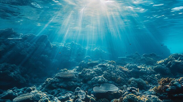배경으로 산호초를 가진 깊은 바다 또는 바다 수중 Generative Ai