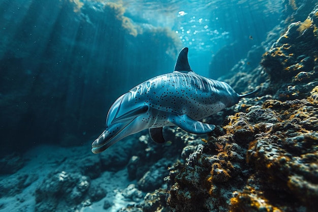 sea dolphin swimming in deep sea