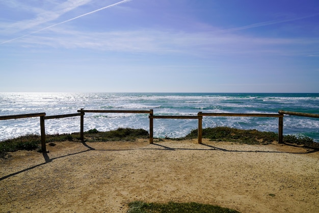 Sea fence beach on bright summer day view panoramic in isle oleron island ocean atlantic coast