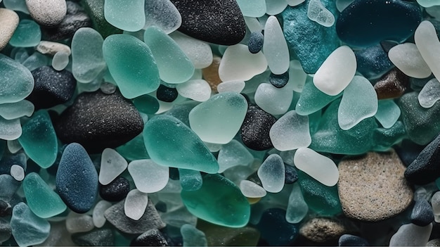 A sea glass is on display at the beach.